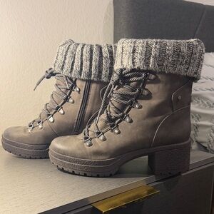 Circus by Sam Edelman Gray Lace Up Boots with Knitted Cuff